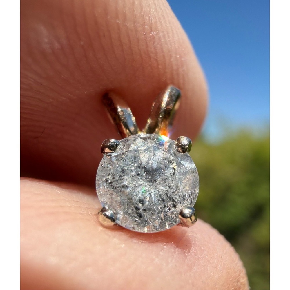 Vintage 14k Solid‎ White Gold Solitaire Natural Round Diamond Pendant - Necklace